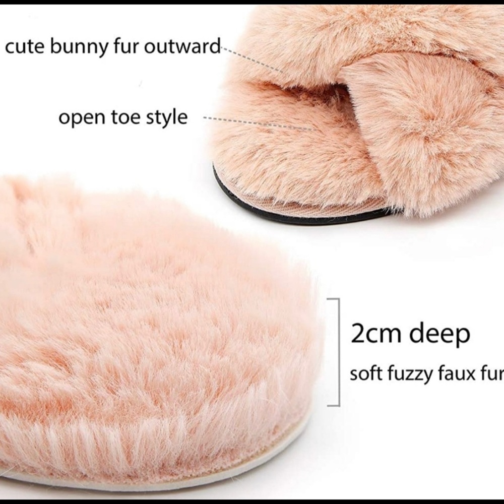 Pink Fluffy Faux Fur Slippers - Picture 2 of 9